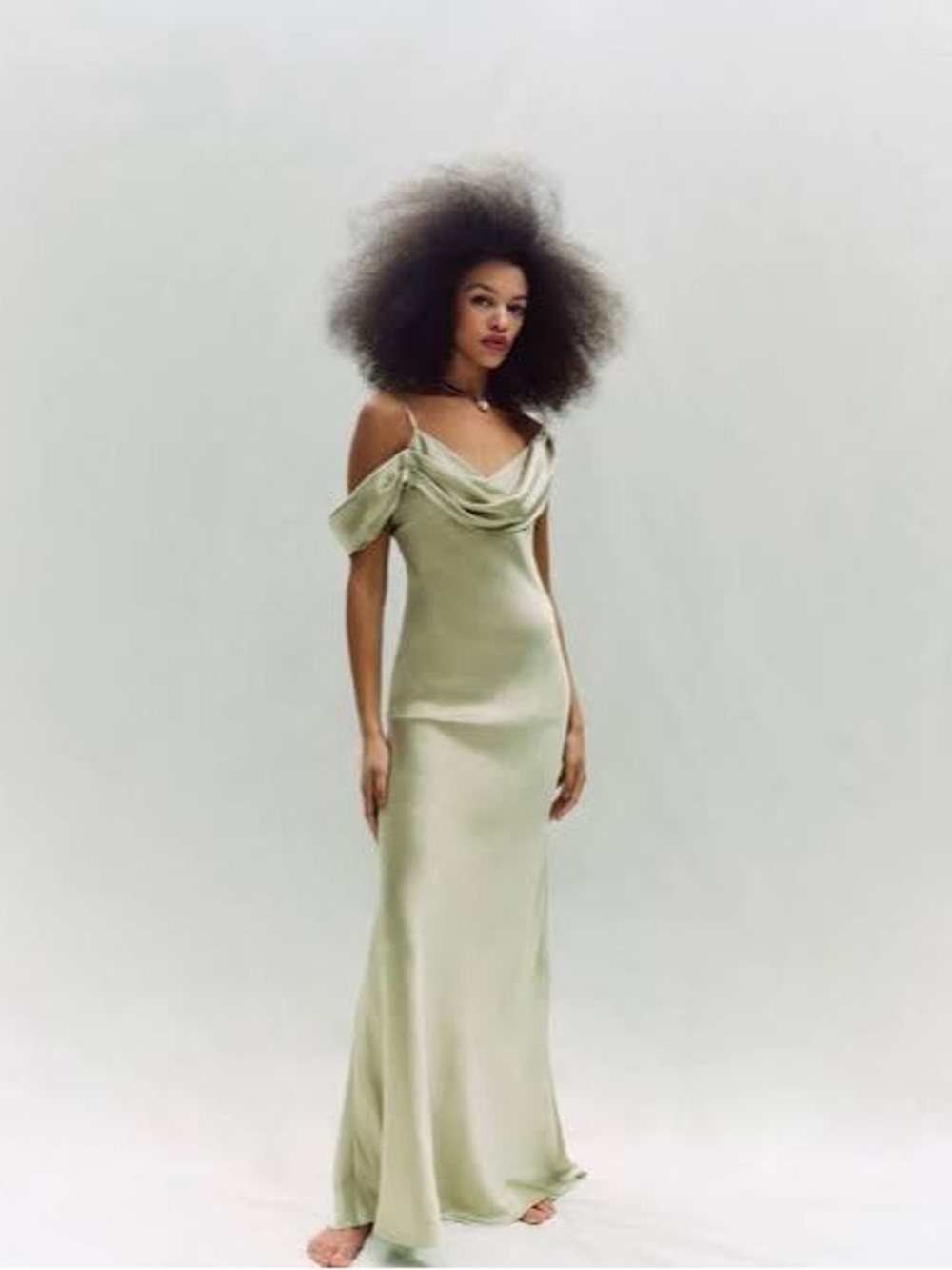 Reformation sage green silk bridesmaid long gown size 14